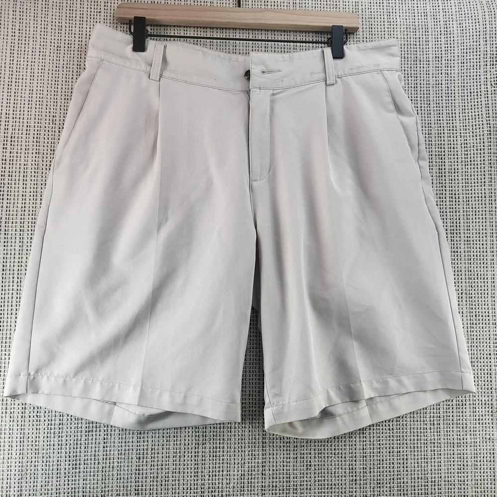 Adidas Shorts Mens 34 Beige Climalite Golf Performance Polyester Flat Front